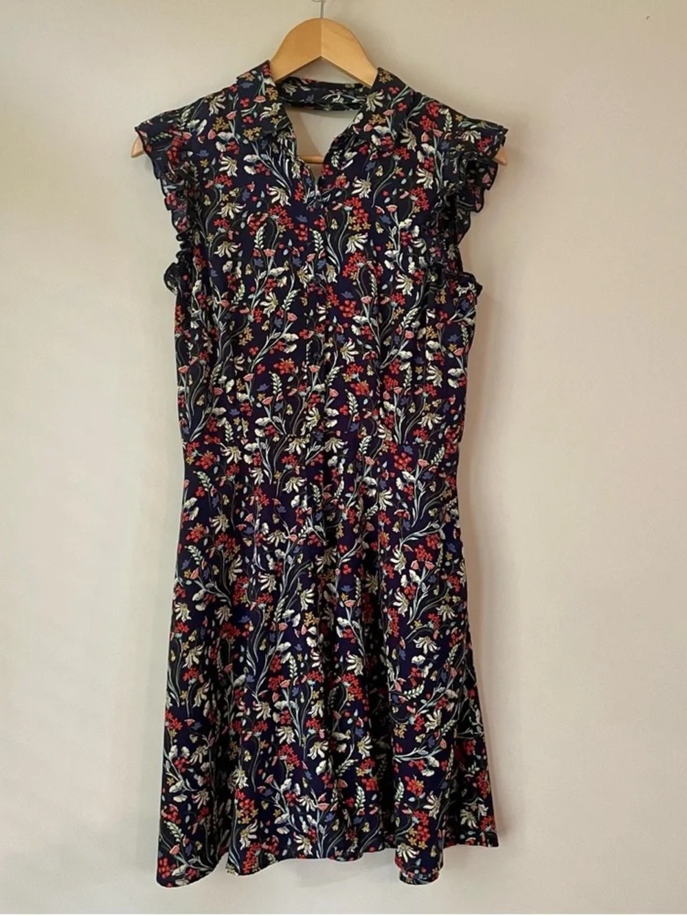 DEX Floral Patterned Button Down Back Cutout Mini Dress Women’s Small